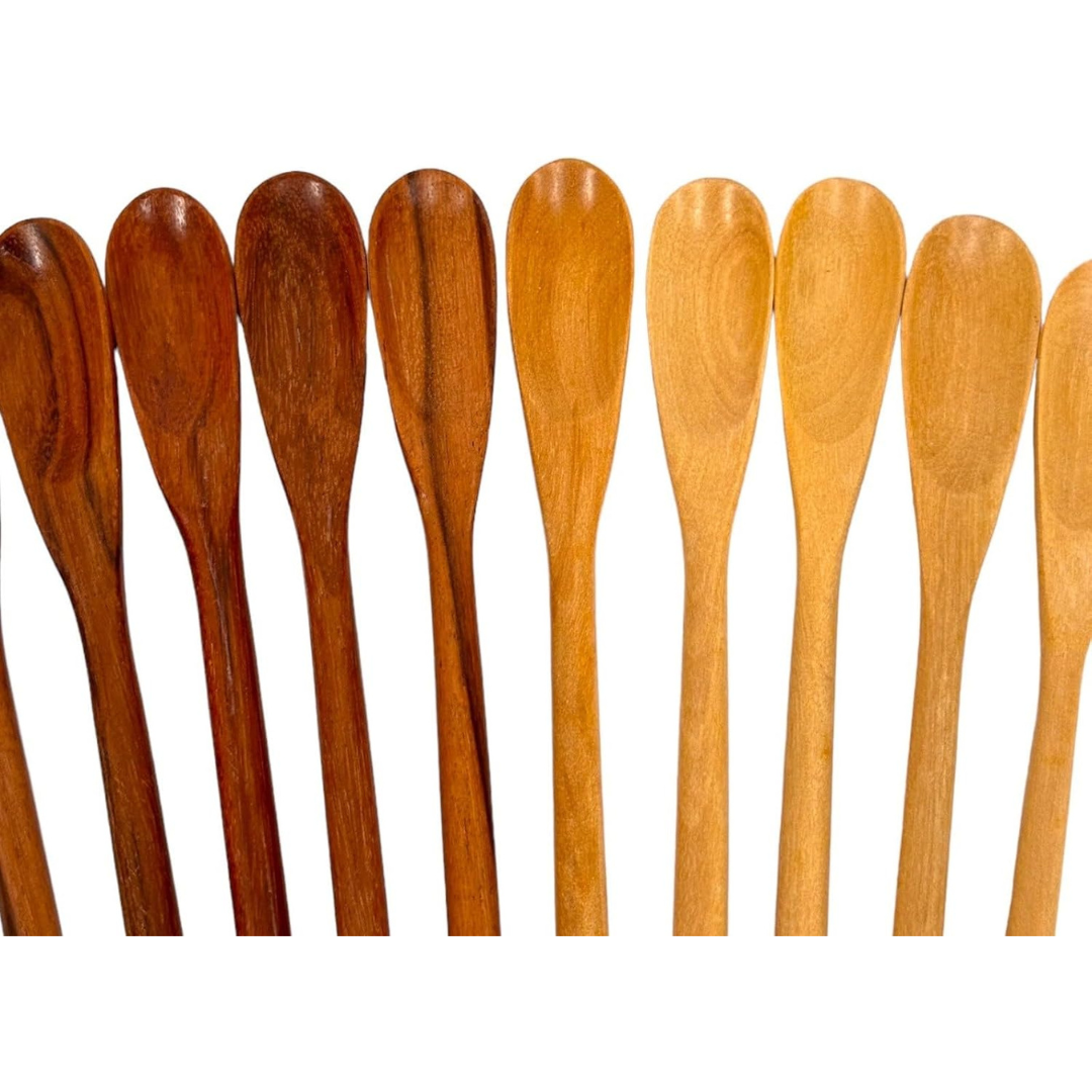 Set of 10 White Wood Long Handle Coffee Tea Drink Stirrer – Handmade Wooden Cocktail Mixing Spoons, 8.5 inch Bar & Cafe Utensil Set