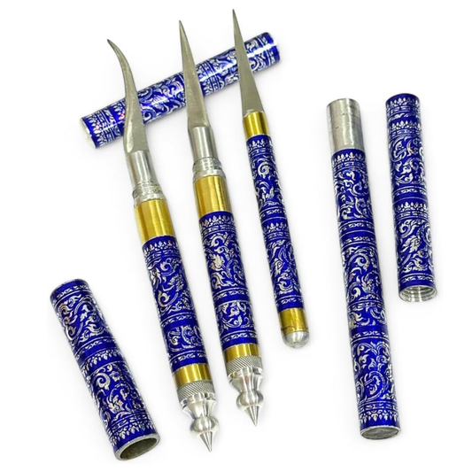 Set of 3 Thai Fruit & Soap Carving Knives – Handmade Stainless Steel Blades with Traditional Thai Pattern Handles | Professional Sculpting Tools for Fruit, Vegetable & Soap Art