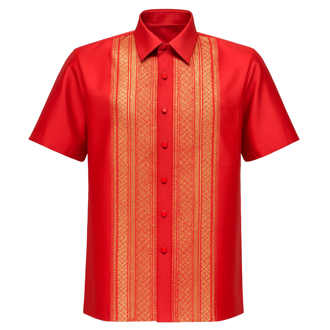 Men’s Thai Silk Short Sleeve Shirt with Pocket | Traditional Thai Design