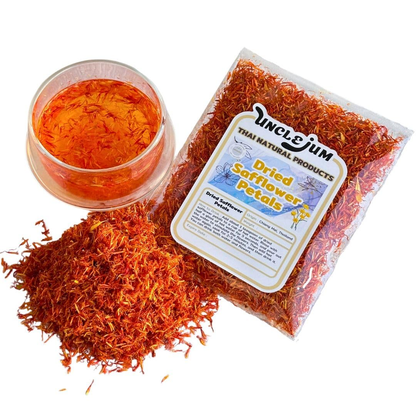 UNCLEJUM Thai Dried Safflower Petals Tea 100g (ชาดอกคำฝอย) – Premium Edible Safflower Flowers | Caffeine-Free Herbal Tea | Natural Food Coloring | Antioxidant Wellness Herb | Product of Thailand