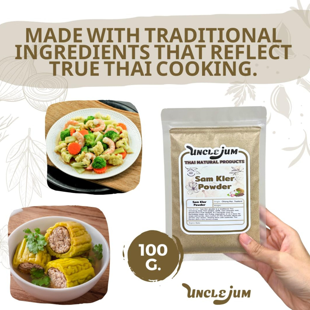UNCLEJUM Sam-Kler Thai Seasoning Powder 100g – Traditional Thai Three Friends Seasoning | Coriander Root, Garlic & Black Pepper Spice Blend | Product of Thailand