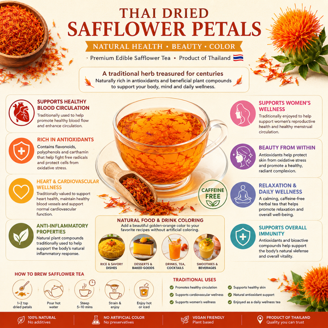 UNCLEJUM Thai Dried Safflower Petals Tea 100g (ชาดอกคำฝอย) – Premium Edible Safflower Flowers | Caffeine-Free Herbal Tea | Natural Food Coloring | Antioxidant Wellness Herb | Product of Thailand