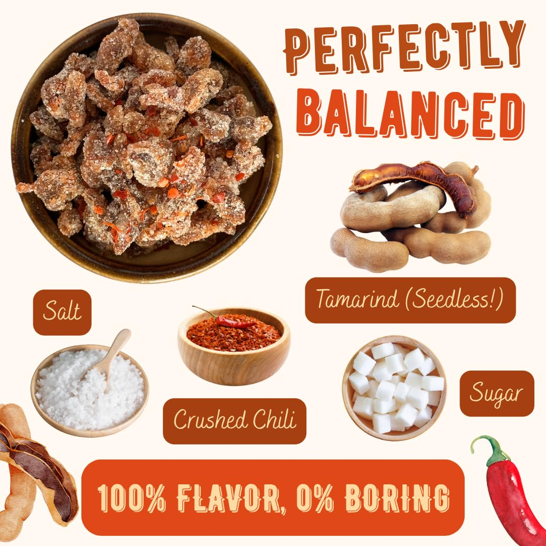 UNCLEJUM JeedJard Tamarind Candy 120g – Thai Sweet, Sour & Spicy Tamarind Chewy Snack | 5-Taste Chili Tamarind Candy in Resealable Jar