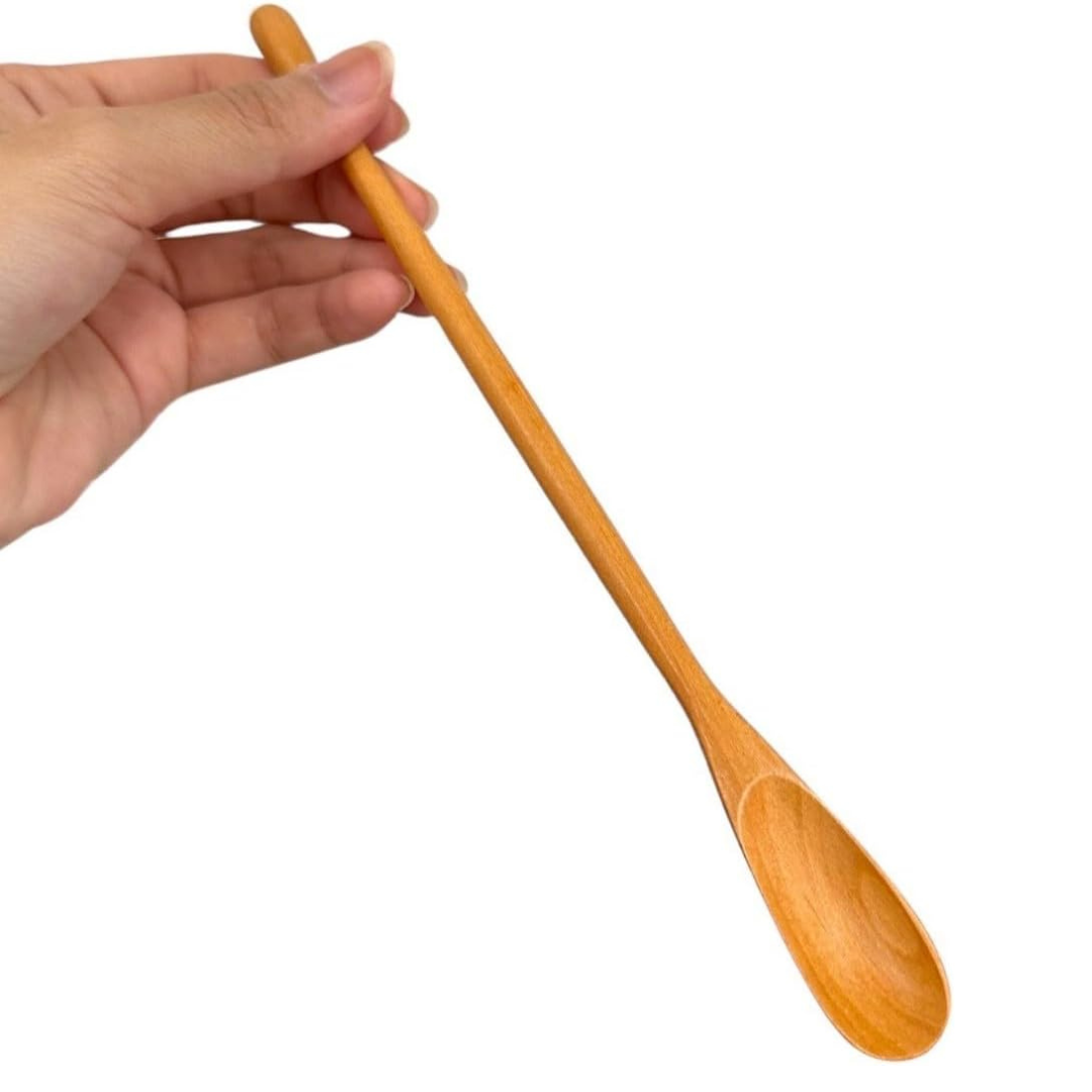 Set of 10 White Wood Long Handle Coffee Tea Drink Stirrer – Handmade Wooden Cocktail Mixing Spoons, 8.5 inch Bar & Cafe Utensil Set