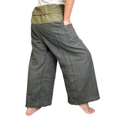 Thai Fisherman 2 tones color Cotton Pants: Unisex Yoga & Massage Trousers
