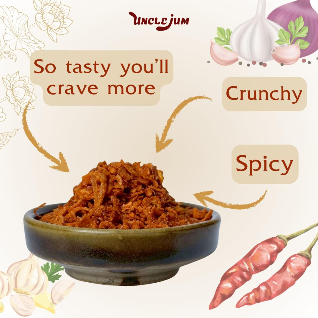 UNCLEJUM Northern Thai Prik Nam Yoi (น้ำพริกน้ำย้อย) – Crispy Thai Chili Paste with Garlic & Shallots – Authentic Lanna Chili Condiment for Rice, Noodles & Thai Cooking – Product of Thailand (100g)