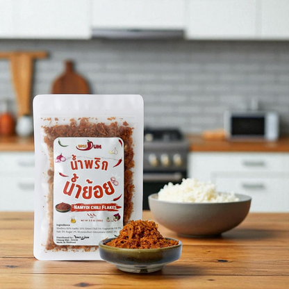 UNCLEJUM Northern Thai Prik Nam Yoi (น้ำพริกน้ำย้อย) – Crispy Thai Chili Paste with Garlic & Shallots – Authentic Lanna Chili Condiment for Rice, Noodles & Thai Cooking – Product of Thailand (100g)
