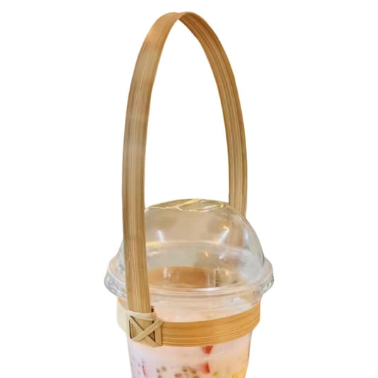 50 Pieces Natural Bamboo Cup Holder Handle – Handmade Woven Drink Carrier Rings for 16–28 oz Cups &amp; 9–11 oz Dessert Bowls | Eco-Friendly Takeaway Supply by UNCLEJUM