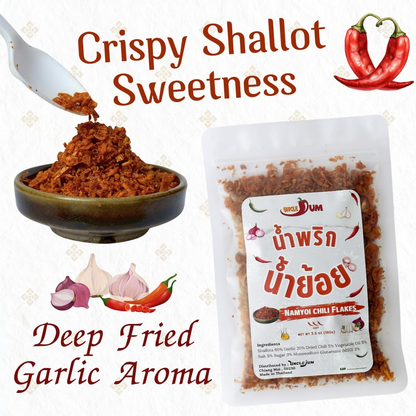 UNCLEJUM Northern Thai Prik Nam Yoi (น้ำพริกน้ำย้อย) – Crispy Thai Chili Paste with Garlic & Shallots – Authentic Lanna Chili Condiment for Rice, Noodles & Thai Cooking – Product of Thailand (100g)