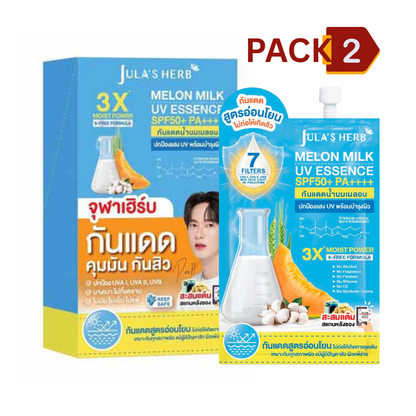 JULA'S HERB Melon Milk UV Essence SPF50+ PA++++ 30g – Hybrid Sunscreen with Vitamin B3, Milk Extract, Aloe Vera & Oat Extract | Broad Spectrum UVA UVB, Blue Light & IR Protection | Lightweight Daily Face Sunscreen