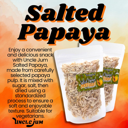 UNCLEJUM Thai Dried Papaya Snack – Sweet, Sour & Salted Dried Papaya Strips – Tropical Chewy Fruit Snack, Authentic Thai Dried Fruit, 30g