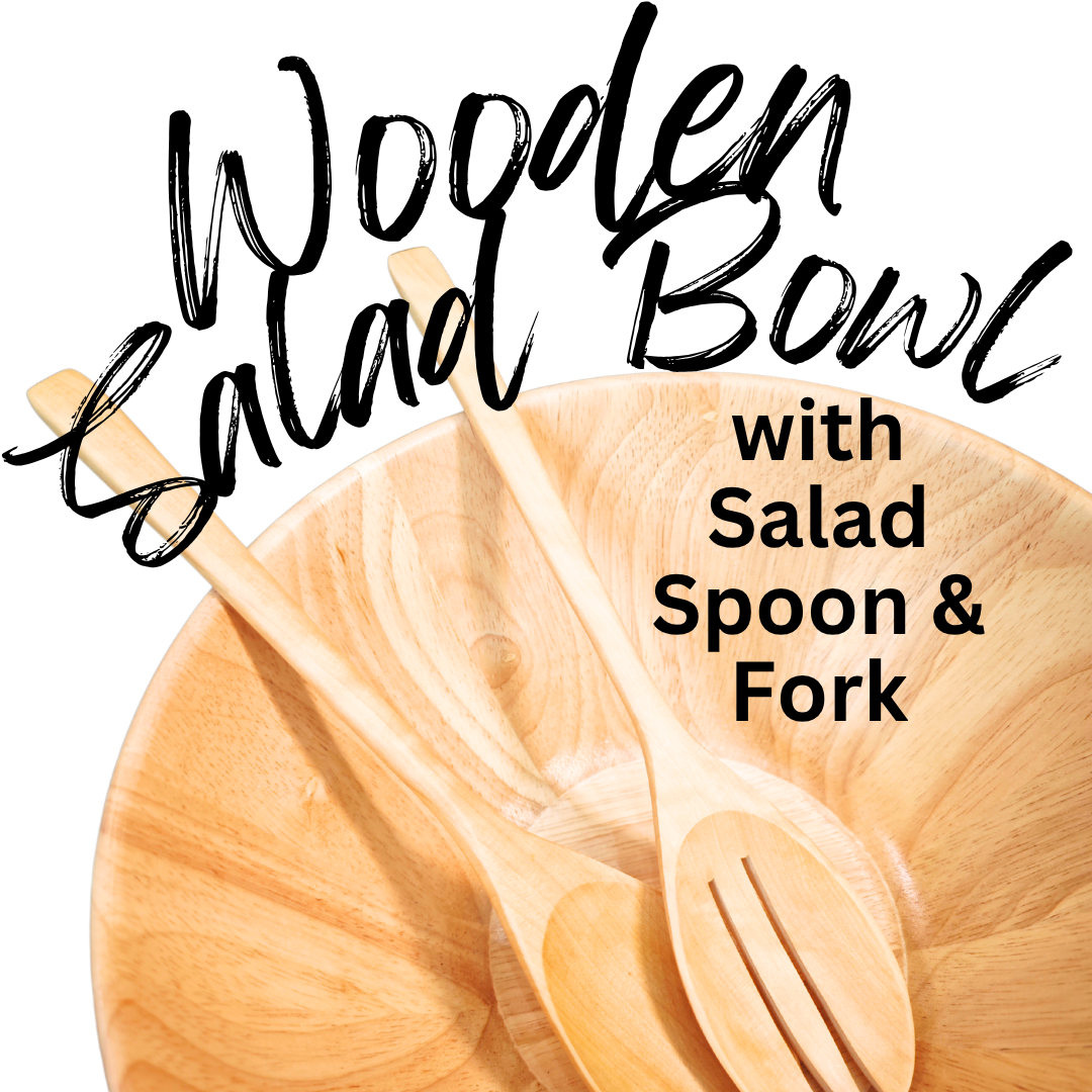 Wooden Salad Bowl Set 10 Inch – Natural Hardwood Serving Bowl with Wooden Salad Spoon & Fork | Large Fruit Bowl, Serving Bowl & Kitchen Tableware
