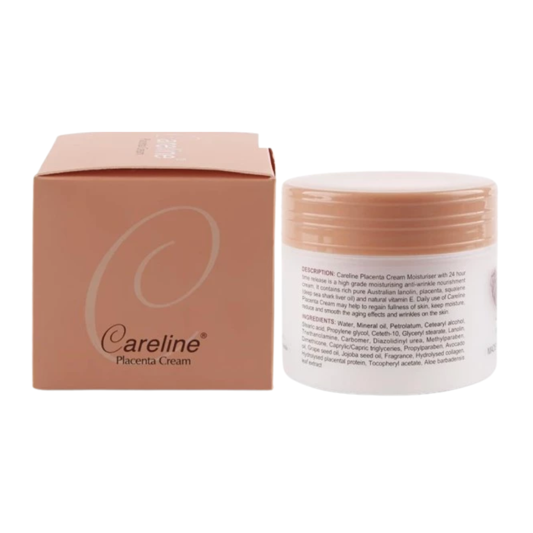 Careline Placenta Cream 100ml – 24 Hour Time Release Face Moisturizer | Placenta Protein, Collagen &amp; Vitamin E | Hydrating Anti-Aging Facial Cream