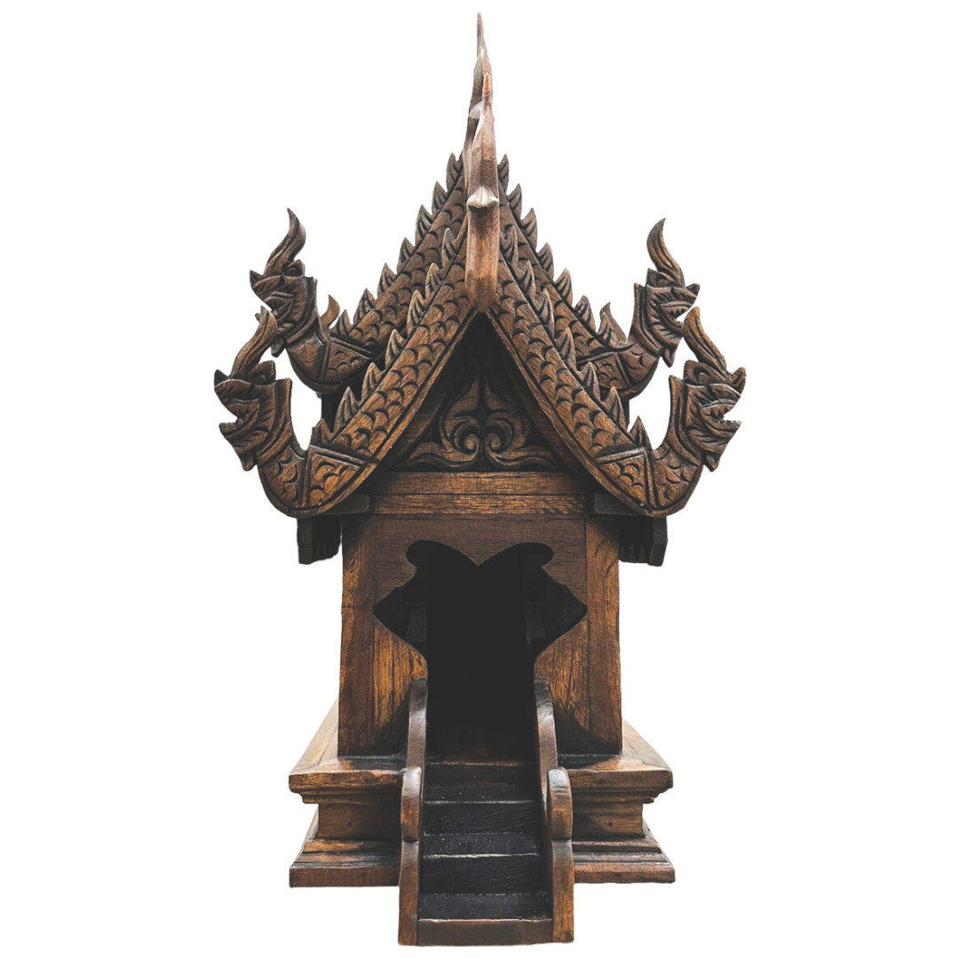 Large Wood Carved Thai Spirit House Model 15 Inches – Handmade Asian Inspired Home Decor | Traditional Thai Wooden Shrine Decorative Accent