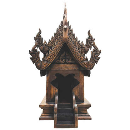 Large Wood Carved Thai Spirit House Model 15 Inches – Handmade Asian Inspired Home Decor | Traditional Thai Wooden Shrine Decorative Accent