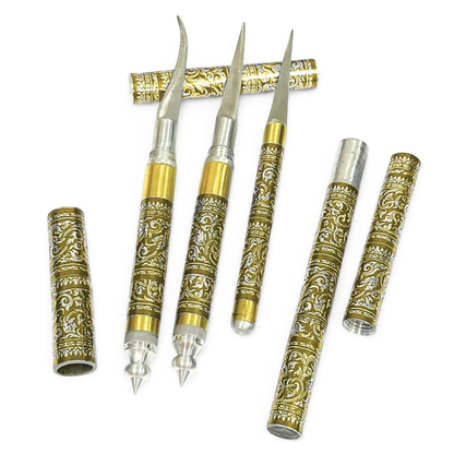 Set of 3 Thai Fruit & Soap Carving Knives – Handmade Stainless Steel Blades with Traditional Thai Pattern Handles | Professional Sculpting Tools for Fruit, Vegetable & Soap Art