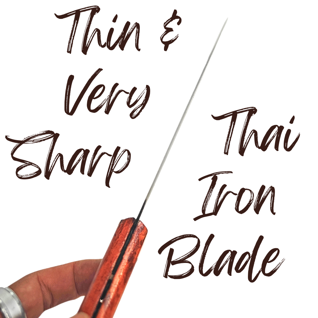 Traditional Thai Kitchen Knife – Handmade Aranyik Iron Knife, 7" Sharp Thin Blade with Wooden Handle | Authentic Thai Chef Tool
