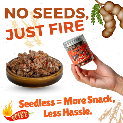 UNCLEJUM JeedJard Tamarind Candy 120g – Thai Sweet, Sour & Spicy Tamarind Chewy Snack | 5-Taste Chili Tamarind Candy in Resealable Jar