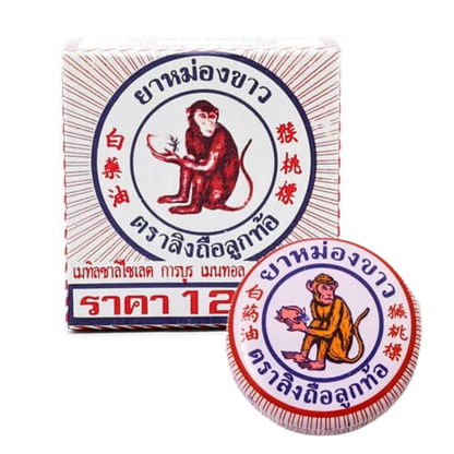 White Monkey Holding Peach Balm – Traditional Thai White Herbal Balm for Massage, Insect Bites, Nasal Comfort & Everyday Relief