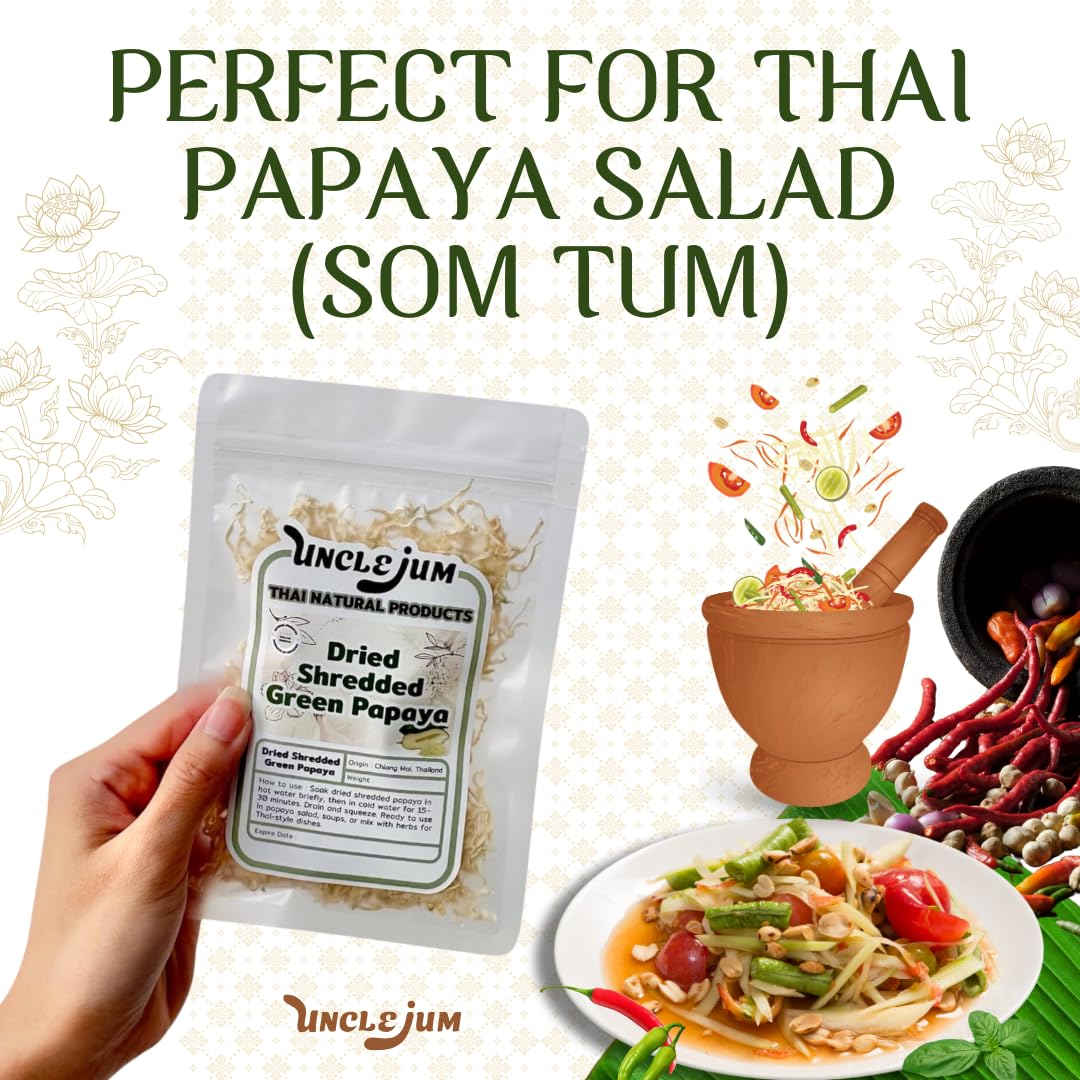 Dried Shredded Green Papaya Strips 50g – Authentic Thai Ingredient for Som Tam | Dried Green Papaya for Thai Papaya Salad & Asian Cooking