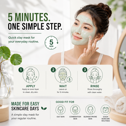 BK Acne Clay Cica Fast Mask – 5-Minute Korean Clay Mask for Oily & Blemish-Prone Skin – Cica, Tea Tree Oil & Vital 7 Enzy Complex – 7g × 3 Packs