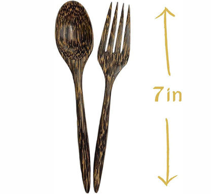 Set of 2 Pairs Wooden Dinner Spoons and Forks – 7 inch Redwood Utensil Set | Handmade Rustic Dining Cutlery for Salad, Pasta, and Everyday Meals