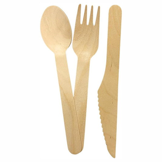 Disposable Wooden Cutlery Set – 150 Pcs (50 Spoons, 50 Forks, 50 Knives) – 6.5 inch Eco Flatware for Camping, BBQ, Parties &amp; Picnics | UNCLEJUM