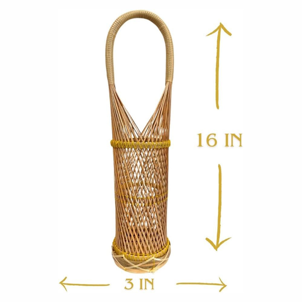 Woven Wine Bottle Basket – Rattan Bamboo Holder (16 inches)