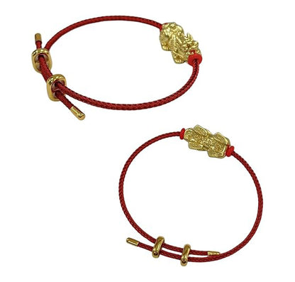 Pi Xiu Pi Yao Gold Plated Bracelet – Unisex Steel Rope Couple Bracelet with Adjustable Metal Buckle | Lucky Wealth Charm Jewelry