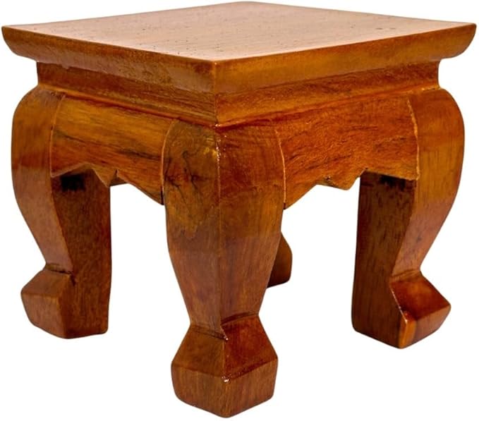Mini Thai Wood Table Square for Buddha Statue Sculpture Stand, Pedestal, Cozy Asian Decoration (4x4 inches)