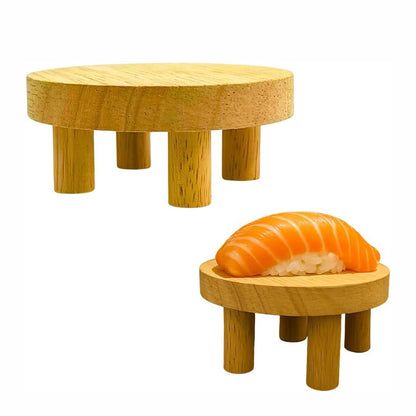 Sushi Serve Stand Plate Mini Wooden Display Set of 4 – Small Wood Shelf Tables, Pedestals for Art Toys, Collectibles &amp; Home Decoration