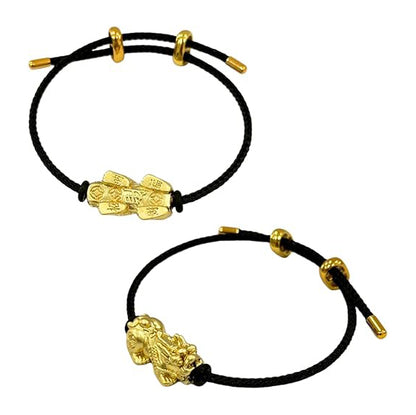 Pi Xiu Pi Yao Gold Plated Bracelet – Unisex Steel Rope Couple Bracelet with Adjustable Metal Buckle | Lucky Wealth Charm Jewelry