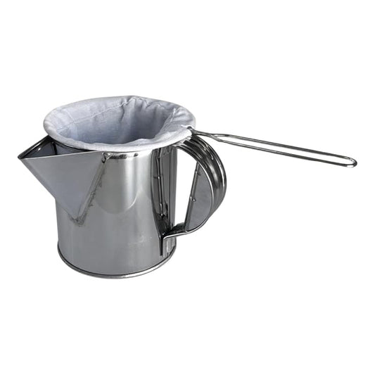 Stainless Steel Thai Tea Pot with Reusable Cloth Filter – Traditional Thai Coffee & Tea Strainer Set