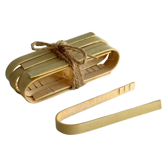 Bamboo Food Tongs Set of 10 – Handmade Wooden Serving Tongs for Appetizers, Toast, Cube Sugar, or Dessert | Eco-Friendly Kitchen Utensils