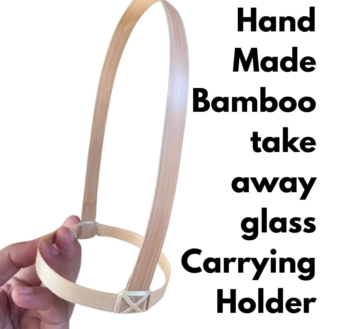 50 Pieces Natural Bamboo Cup Holder Handle – Handmade Woven Drink Carrier Rings for 16–28 oz Cups &amp; 9–11 oz Dessert Bowls | Eco-Friendly Takeaway Supply by UNCLEJUM