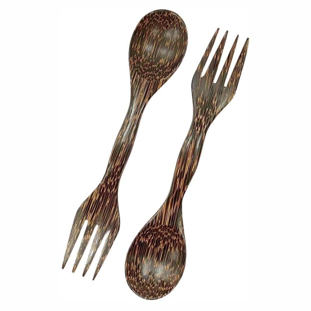 6 Inch Wooden Spoon and Fork (Spork) Set – Reusable Dual Purpose Wood Cutlery for Dessert, Snacks, Camping and Travel