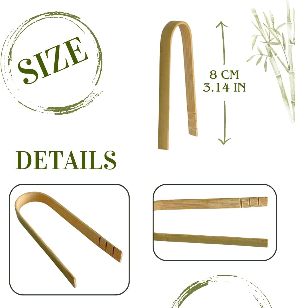 Bamboo Food Tongs Set of 10 – Handmade Wooden Serving Tongs for Appetizers, Toast, Cube Sugar, or Dessert | Eco-Friendly Kitchen Utensils
