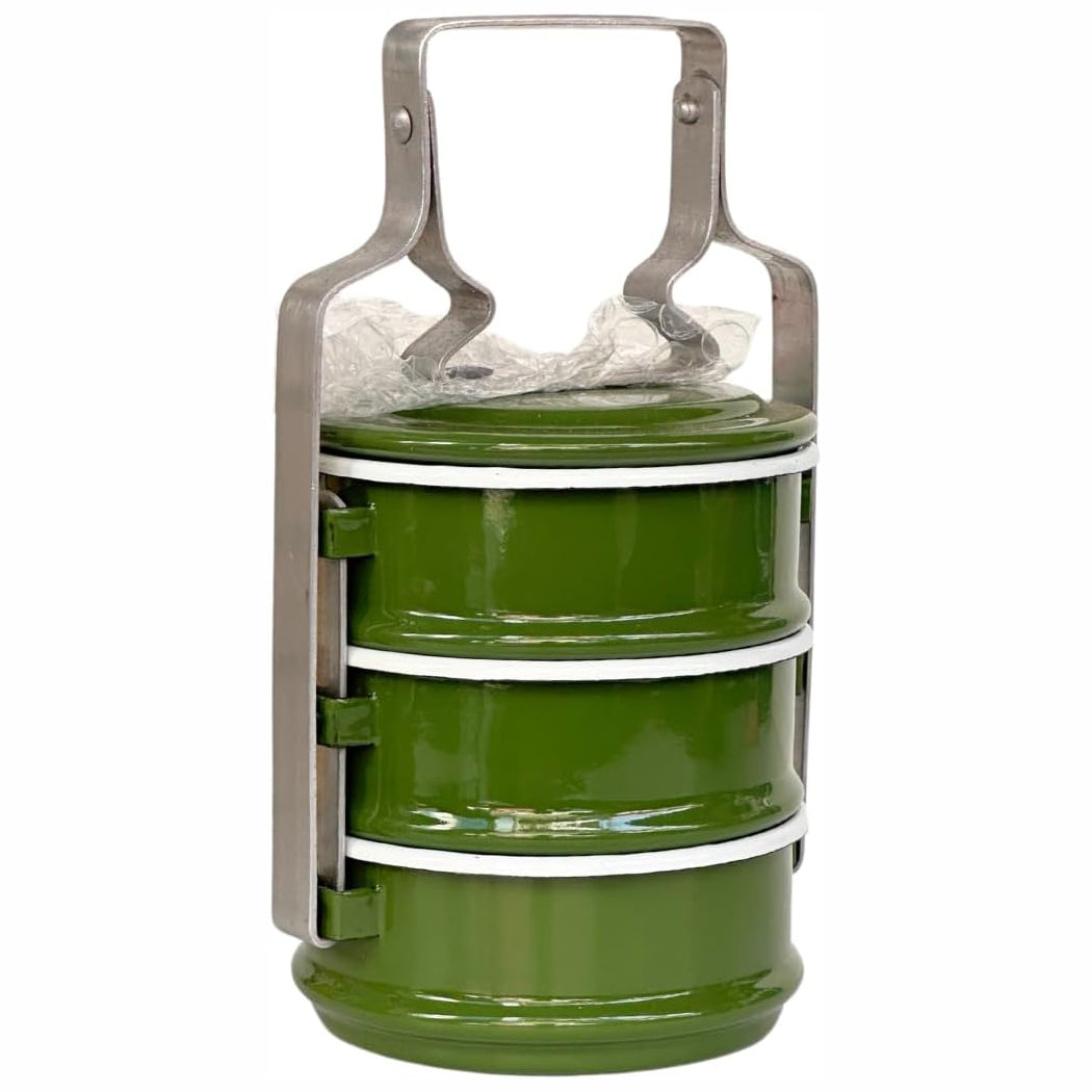 Thai Enamel Food Carrier – 3 Tier Tiffin Lunch Box (20cm)