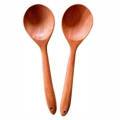 Set of 2 Natural Wooden Ladles – Handmade Palm Wood Soup Spoons 11 Inches, Eco-Friendly Kitchen Utensils & Tools