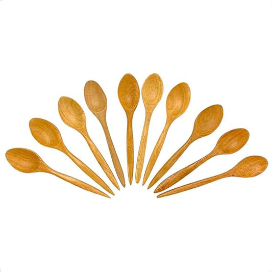 Handmade Wooden Coffee Tea & Spice Spoons – Set of 10 Palm Wood Mini Spoons | Rustic Natural Utensils for Kitchen, Café, or Gift Set
