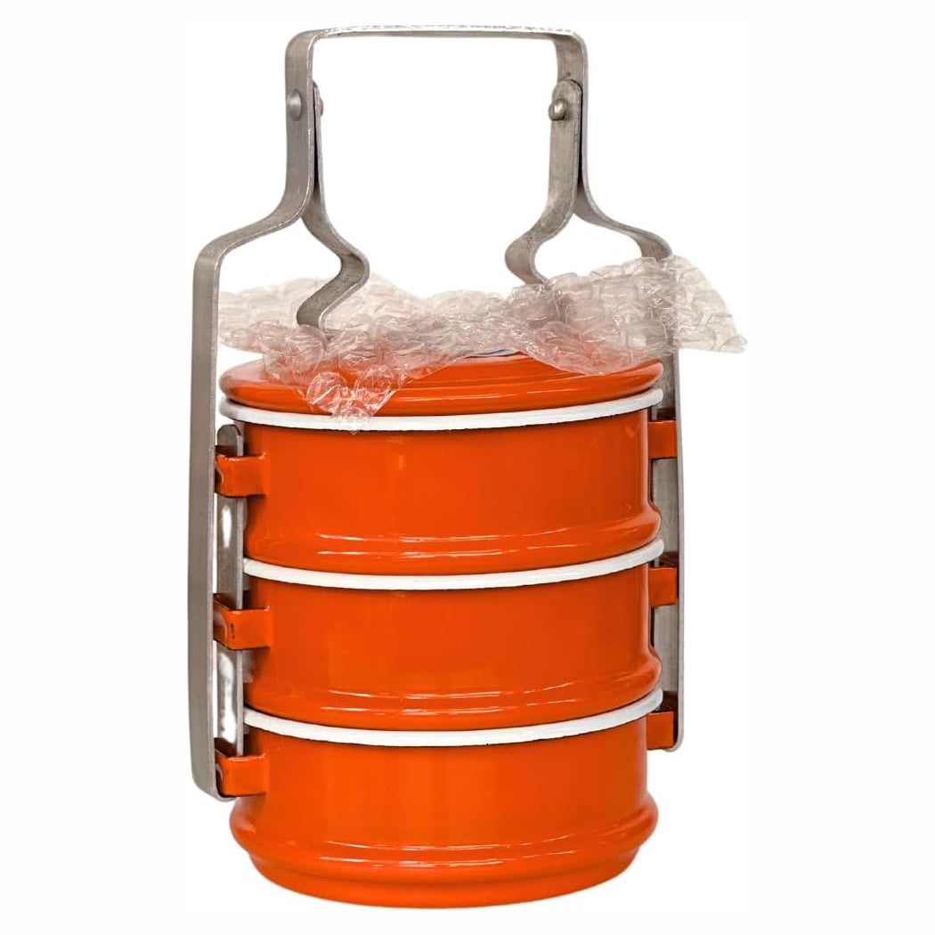 Thai Enamel Food Carrier – 3 Tier Tiffin Lunch Box (20cm)