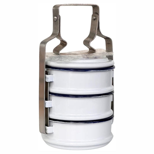 Thai Enamel Food Carrier – 3 Tier Tiffin Lunch Box (20cm)