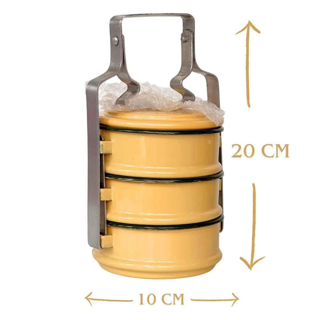 Thai Enamel Food Carrier – 3 Tier Tiffin Lunch Box (20cm)