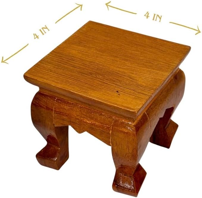 Mini Thai Wood Table Square for Buddha Statue Sculpture Stand, Pedestal, Cozy Asian Decoration (4x4 inches)