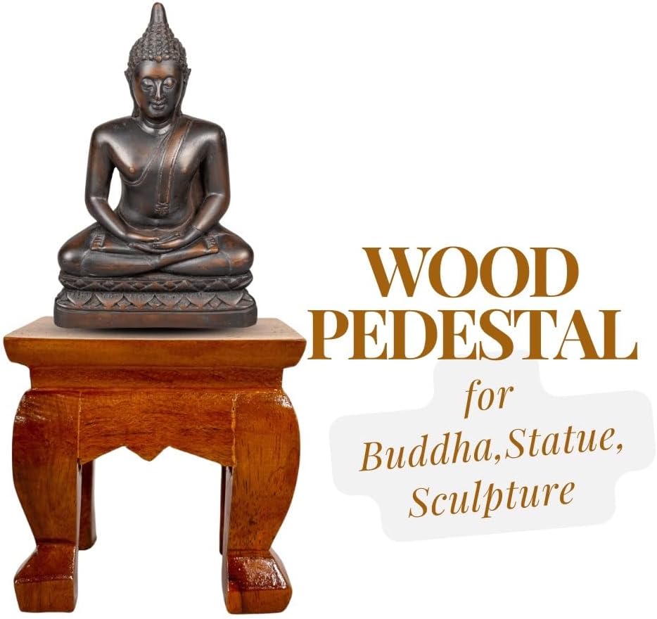 Mini Thai Wood Table Square for Buddha Statue Sculpture Stand, Pedestal, Cozy Asian Decoration (4x4 inches)