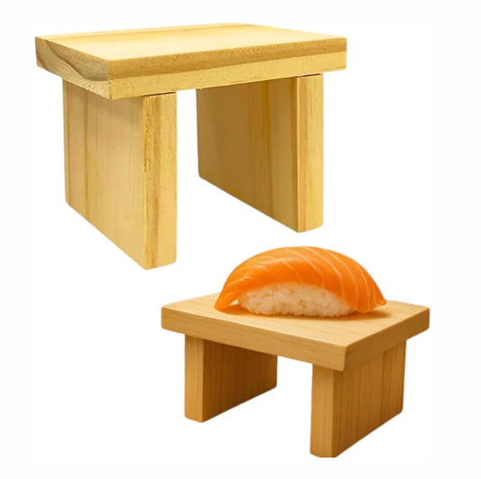Sushi Serve Stand Plate Mini Wooden Display Set of 4 – Small Wood Shelf Tables, Pedestals for Art Toys, Collectibles &amp; Home Decoration