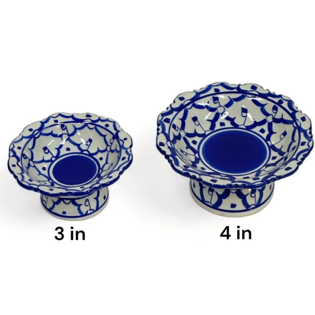 UNCLEJUM Thai Ceramic Porcelain Pedestal Serving Bowls – Traditional Thai Offering Bowls, 2 Sizes, Decorative Food Serving Set, Product of Thailand