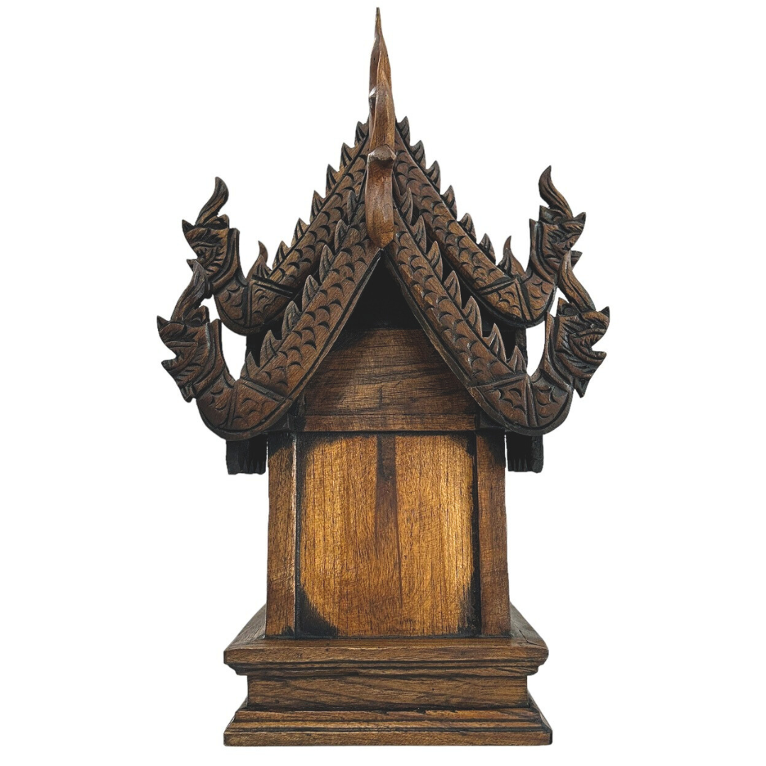 Large Wood Carved Thai Spirit House Model 15 Inches – Handmade Asian Inspired Home Decor | Traditional Thai Wooden Shrine Decorative Accent