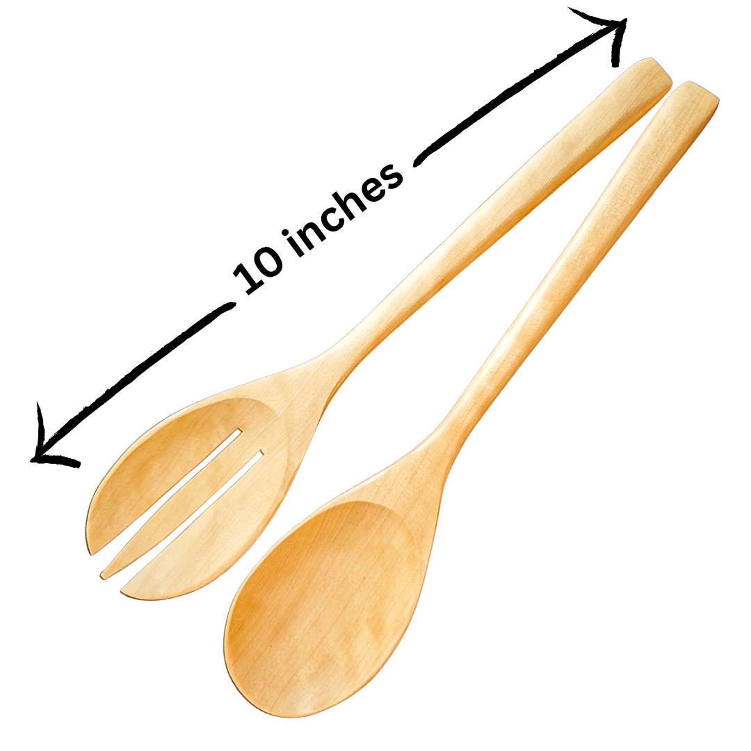 Wooden Salad Bowl Set 10 Inch – Natural Hardwood Serving Bowl with Wooden Salad Spoon & Fork | Large Fruit Bowl, Serving Bowl & Kitchen Tableware