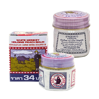 White Monkey Holding Peach Balm – Traditional Thai White Herbal Balm for Massage, Insect Bites, Nasal Comfort & Everyday Relief